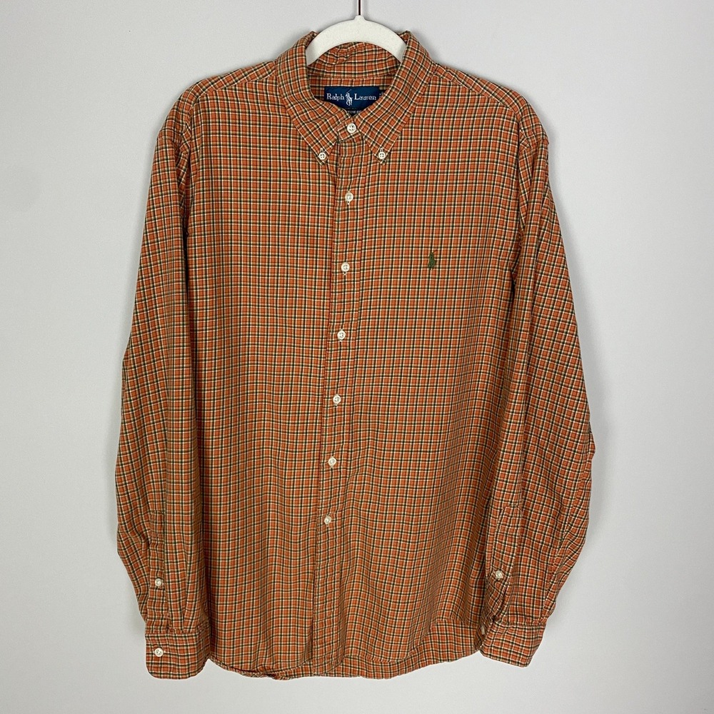 Ralph Lauren Plaid Button Down Shirt Mens XL Orange Green Long Sleeve Preppy - Picture 1 of 7